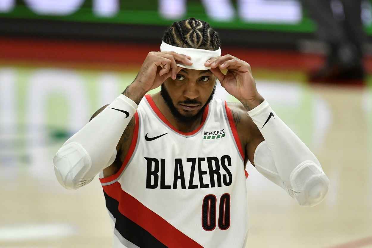 Carmelo Anthony during a Blazers-Kings matchup in March 2021
