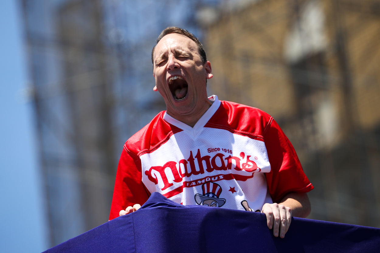 Joey Chestnut won first place eating 63 hot dogs in 10 minutes during the men 2022 Nathan's Famous International Hot Dog Eating Contest.