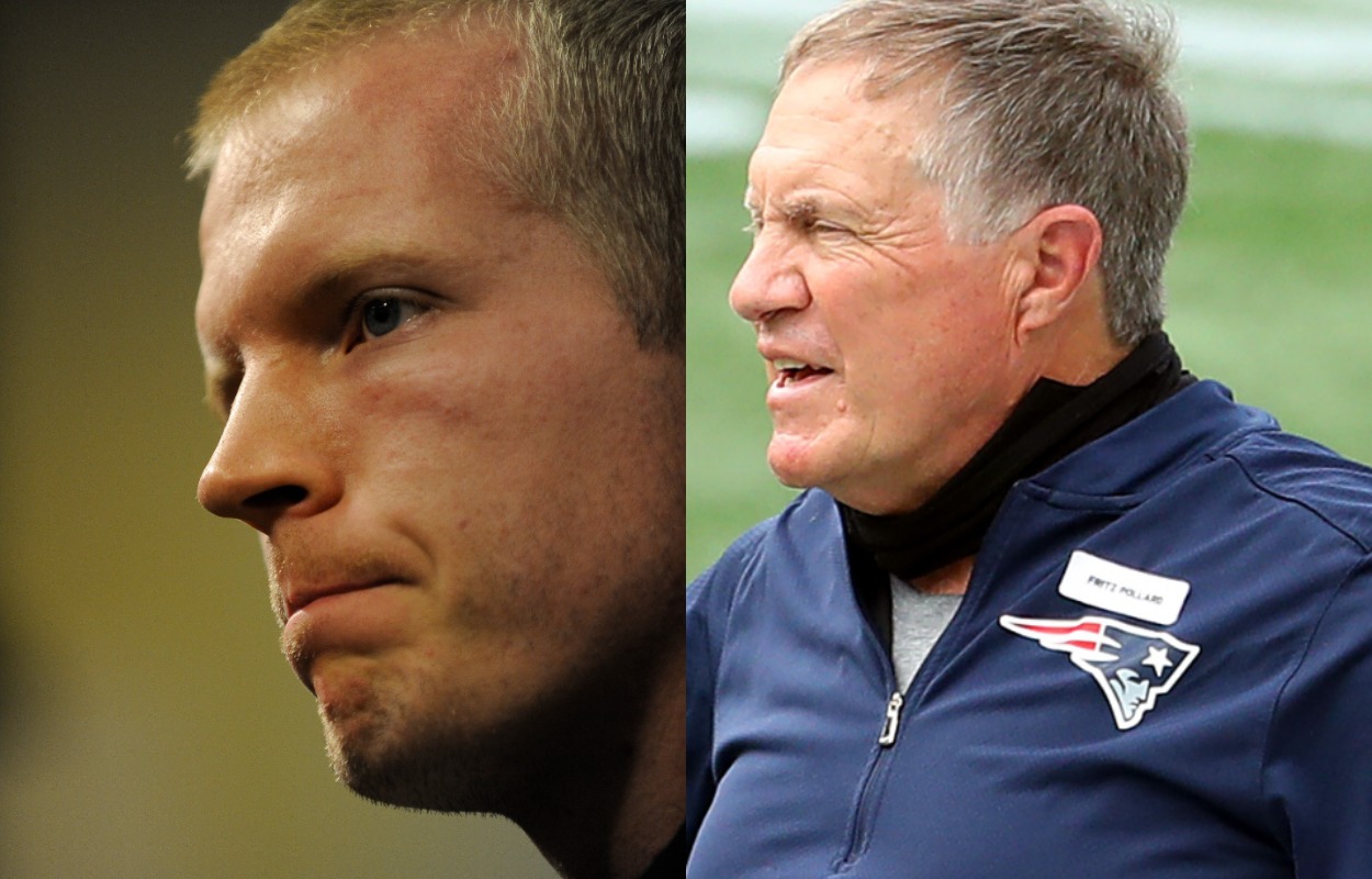 NBC Sports analyst Chris Simms (L) and New England Patriots head coach Bill Belichick.