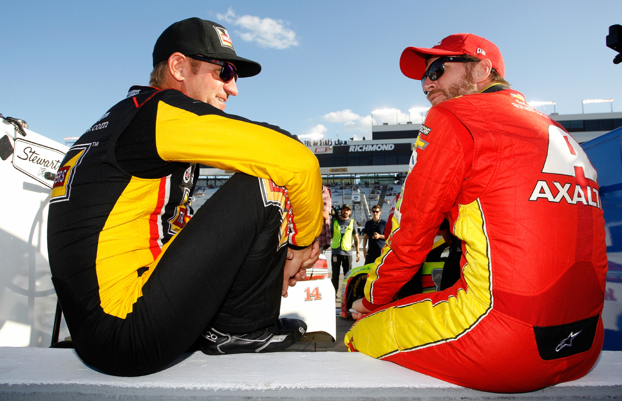 Clint Bowyer and Dale Earnhardt Jr. Talk before a 2017 race.