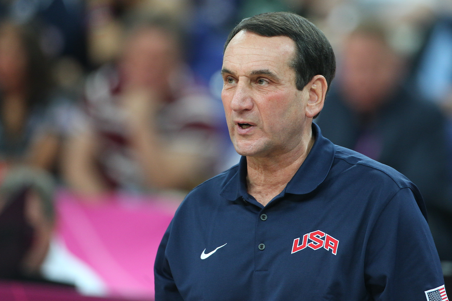Mike Krzyzewski, also known as Coach K, stands on the sidelines during the 2012 Olympics.