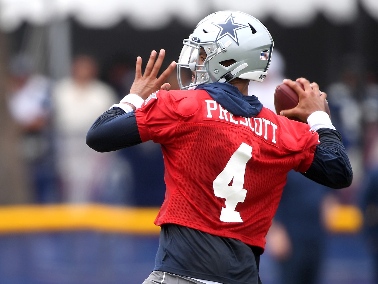 Dak Prescott throws a pass during Dallas Cowboys training camp