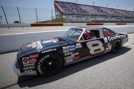 Dale Earnhardt Jr. prepares to lead the pace lap in his father’s No. 8 Chevrolet prior to the NASCAR Xfinity Series Steakhouse Elite 200 at Darlington Raceway on May 8, 2021.
