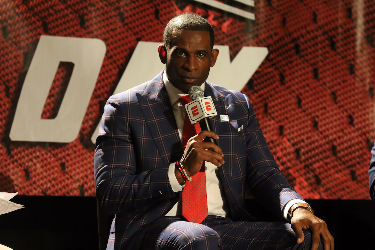 Jackson State Tigers head coach Deion Sanders during the 2021 SWAC Football Media Day on July 20, 2021 at the Sheraton Hotel in Birmingham, Alabama.