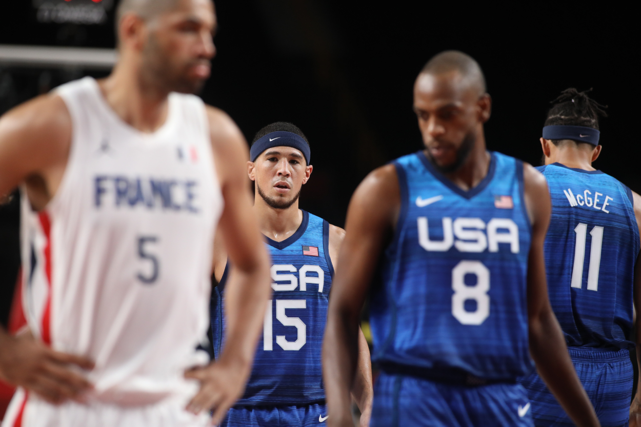 Devin Booker, who is playing on Team USA basketball with Khris Middleton and Jrue Holiday at the Tokyo Olympics.