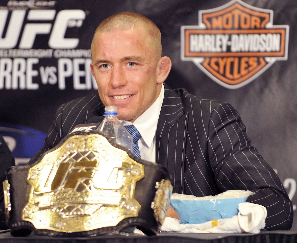 Georges St-Pierre answers question at the post-fight press conference at UFC 94 in 2009