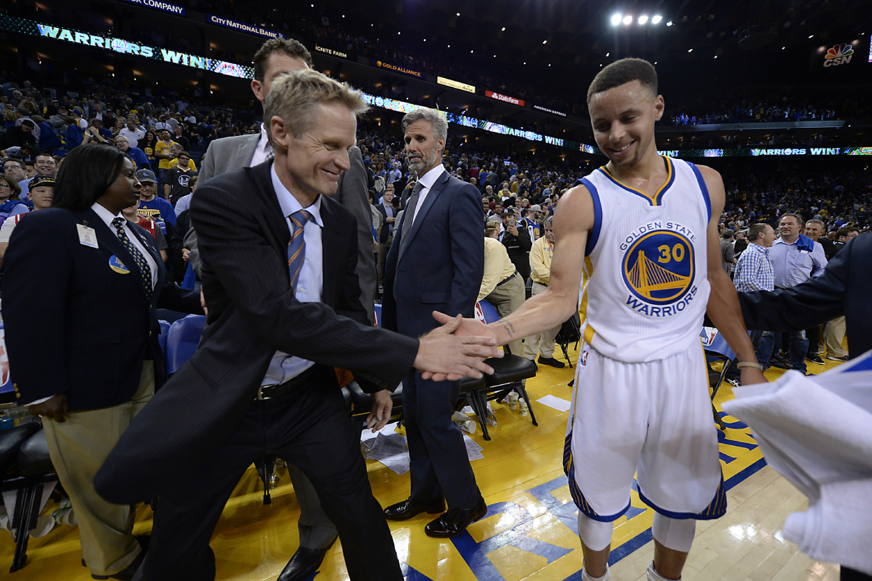 Golden State Warriors coach Steve Kerr and guard Stephen Curry in 2016.