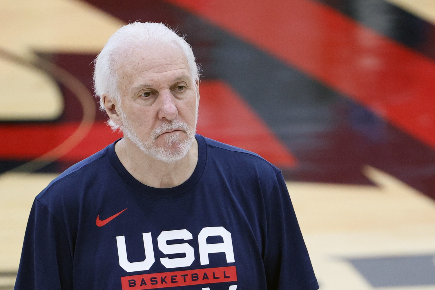 Head coach Gregg Popovich attends a practice at the Mendenhall Center at UNLV as the U.S. men's basketball team gets ready for the Tokyo Olympics.