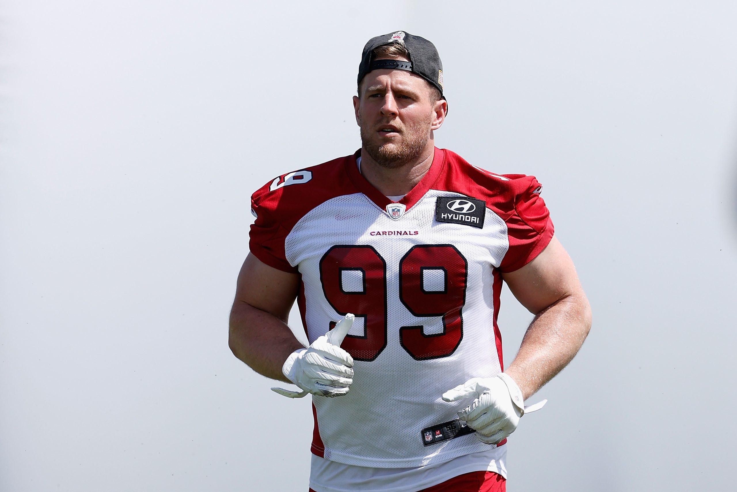 Defensive end J.J. Watt of the Arizona Cardinals participates in an offseason workout in Tempe, Arizona.