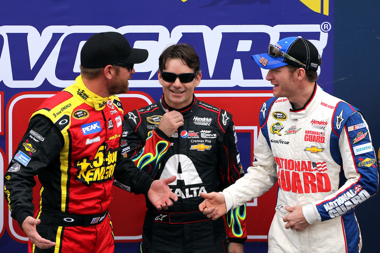 Jeff Gordon, Dale Earnhardt Jr., and Clint Bowyer before Cup Series race at Phoenix