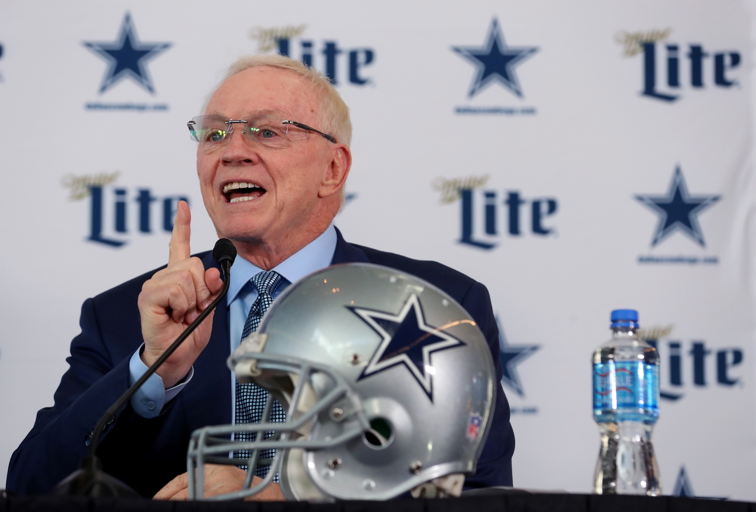 Dallas Cowboys owner Jerry Jones speaks at a press conference.
