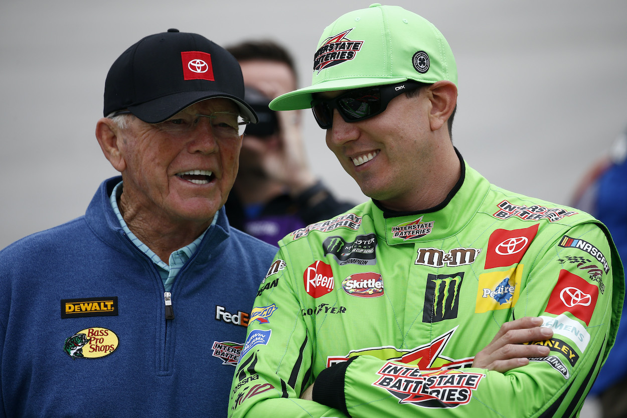 Joe Gibbs talks with Kyle Busch