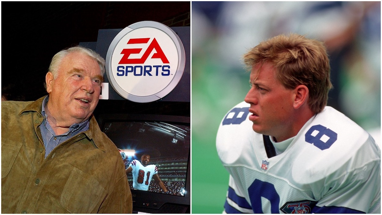 (L-R) Legendary NFL coach, announcer, and video game pioneer John Madden, Former Dallas Cowboys quarterback-turned-analyst Troy Aikman.