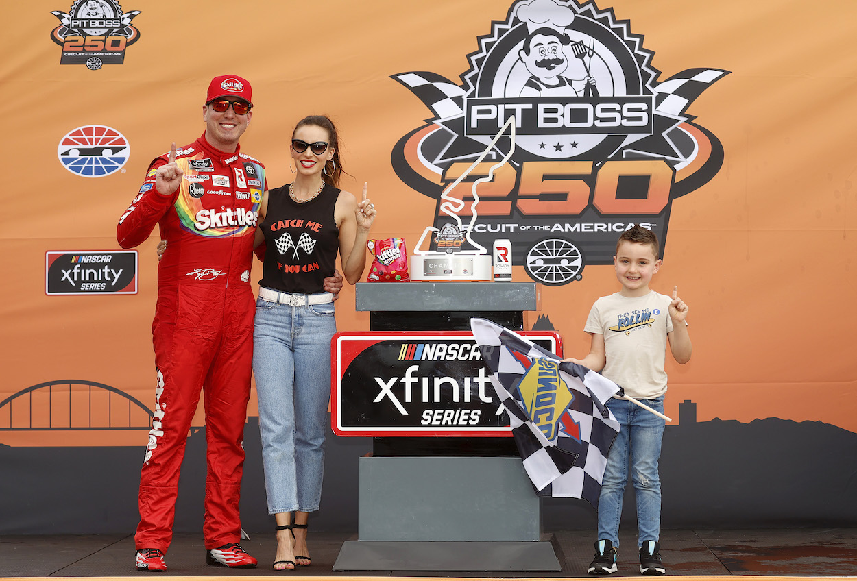 Kyle Busch with wife and son after winning race at COTA