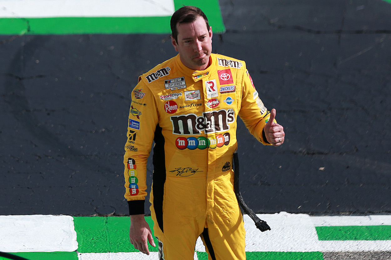 Kyle Busch gives thumbs up after winning race