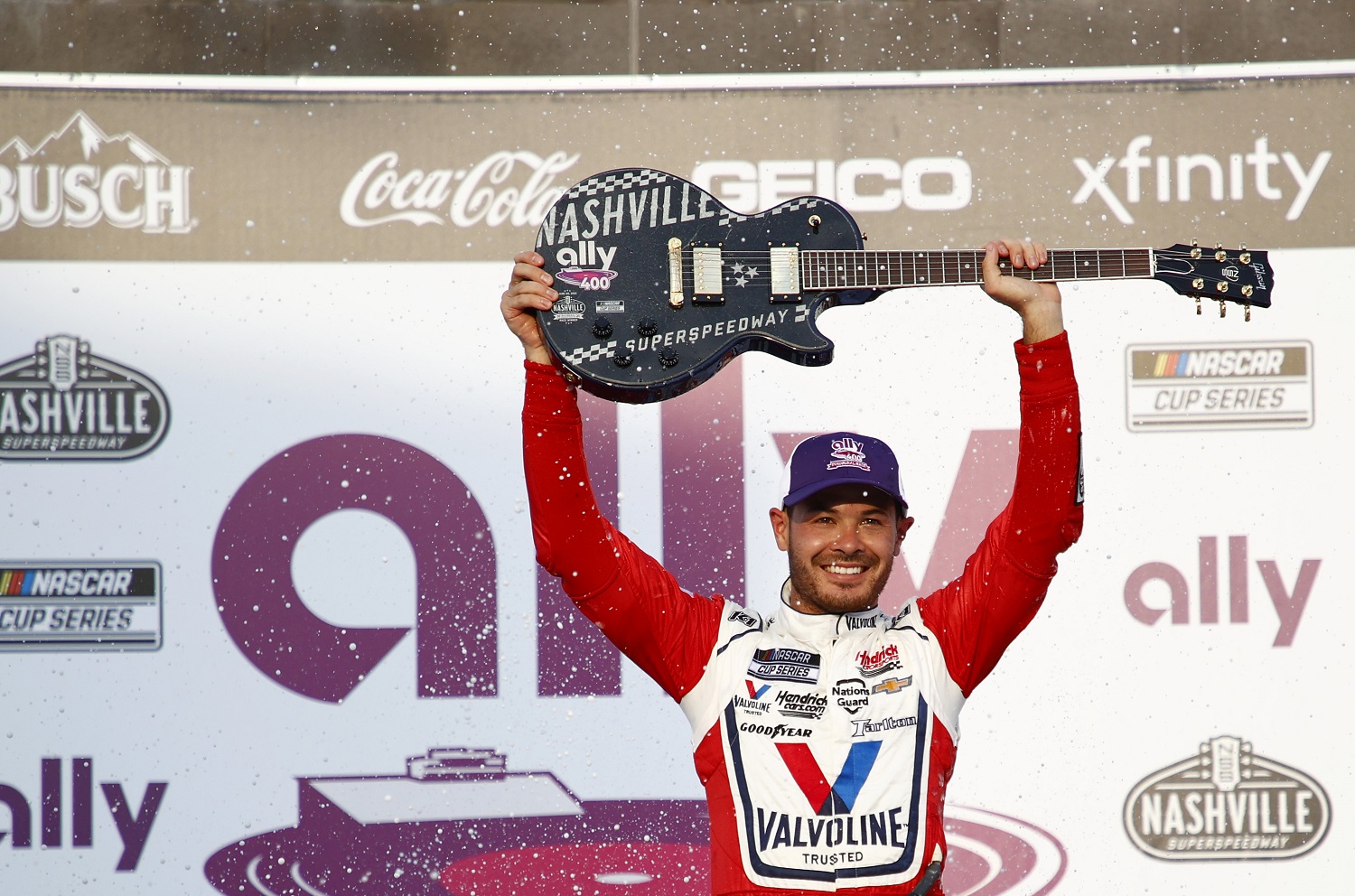 Kyle Larson celebrates in victory lane after winning the NASCAR Cup Series Ally 400 at Nashville Superspeedway on June 20, 2021, in Lebanon, Tennessee. | Jared C. Tilton/Getty Images