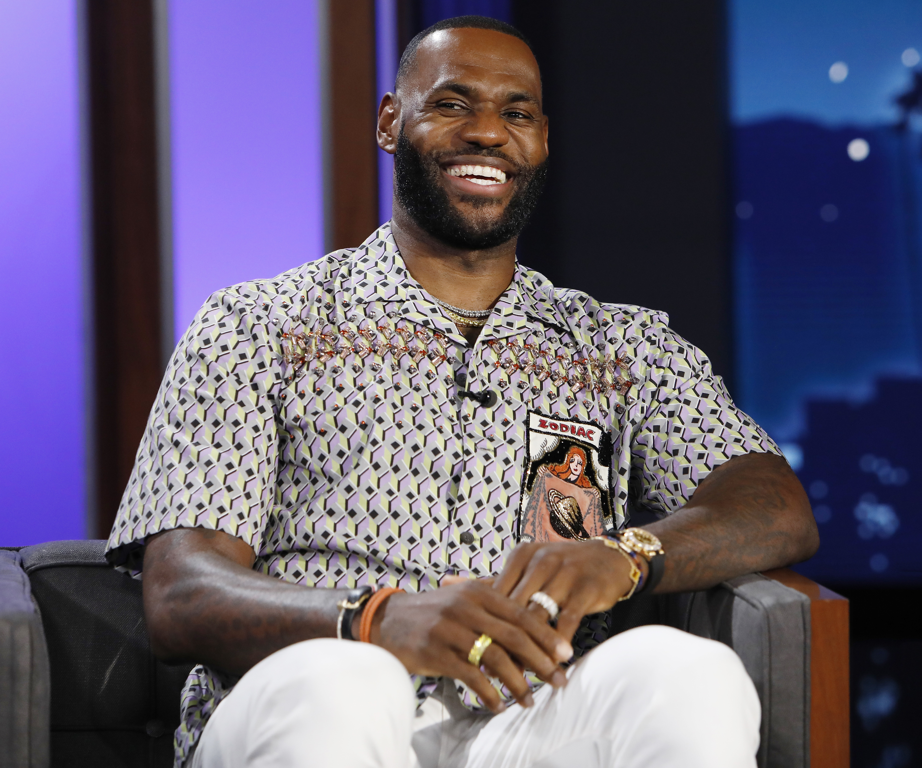 LeBron James laughs during an appearance on Jimmy Kimmel Live.