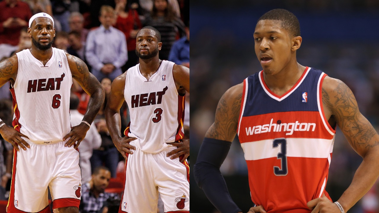 Former Heat stars LeBron James and Dwyane Wade, and Wizards star Bradley Beal.