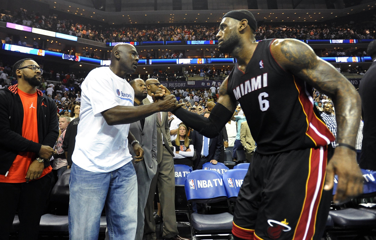 NBA legends Michael Jordan and LeBron James, who are always at the center of basketball's GOAT debate.