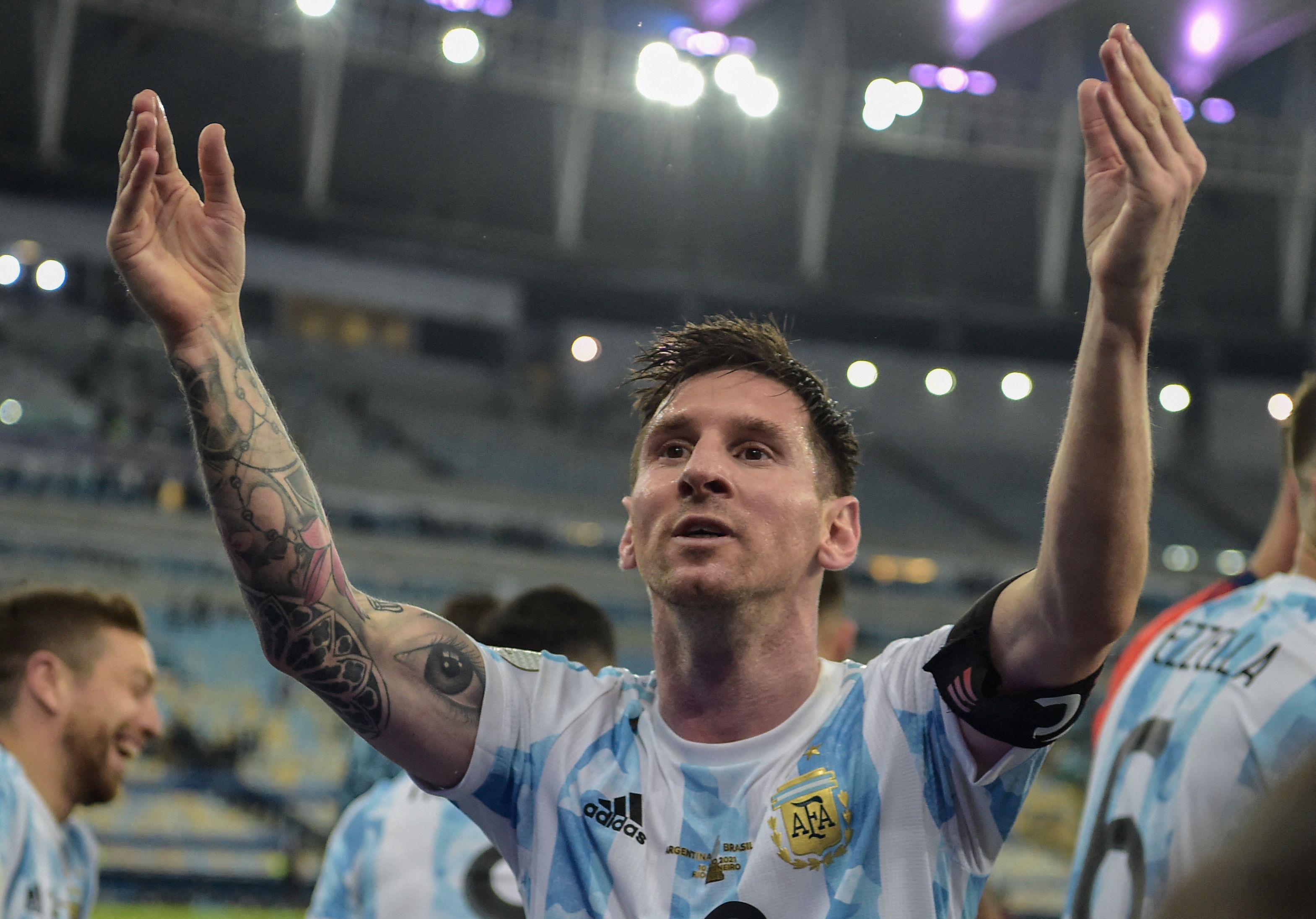 Lionel Messi acknowledges the crowd following Argentina's triumph in the Copa America
