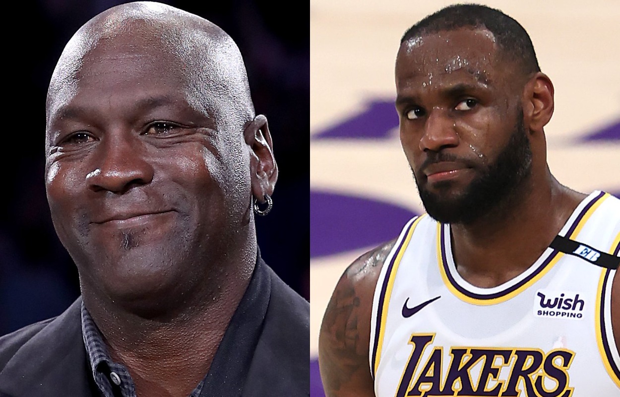 NBA legend Michael Jordan (L) and Los Angeles Lakers star LeBron James.