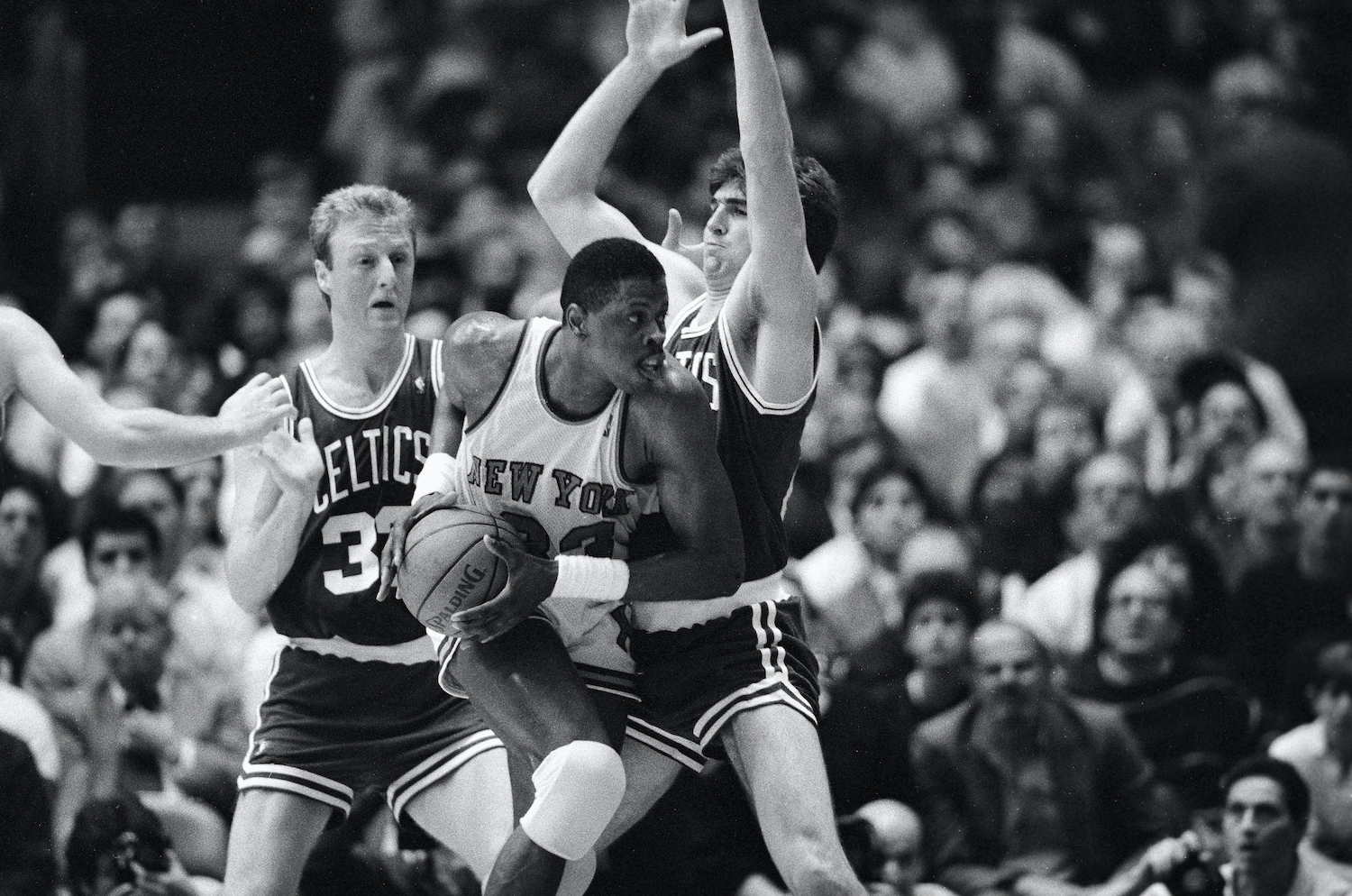 Larry Bird (L) and Patrick Ewing (C) had plenty of head-to-head battles before becoming friends.