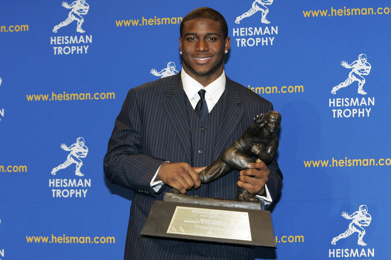 USC's Reggie Bush Heisman Trophy win was in 2005. He's seen here holding the trophy following his win.