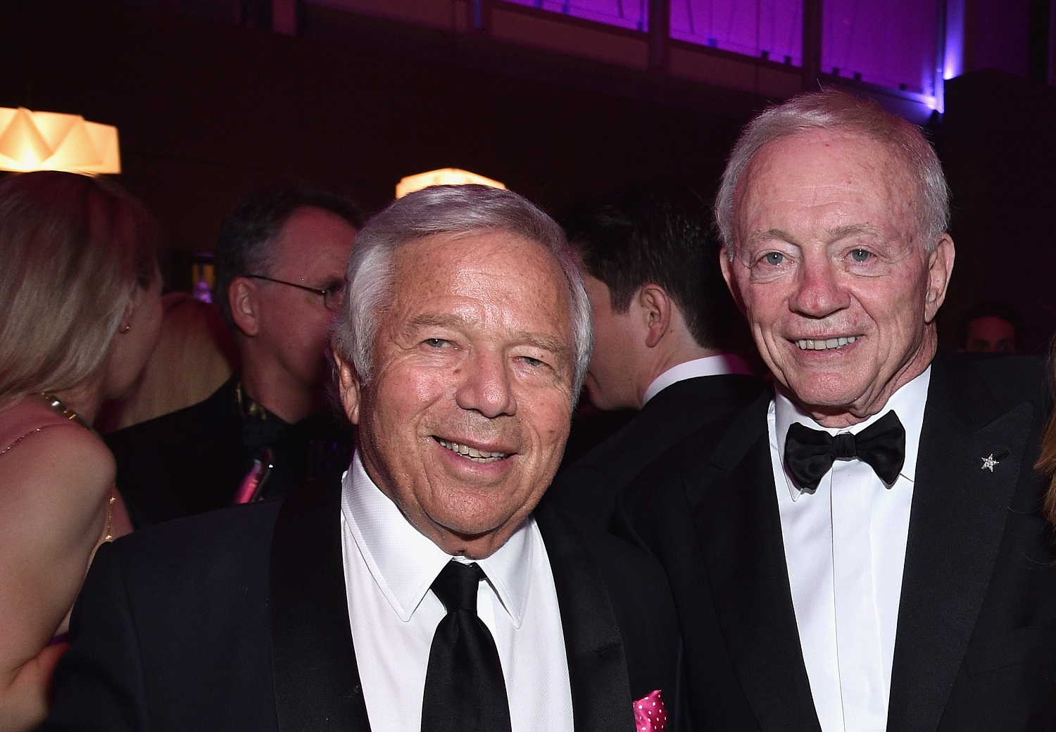 Robert Kraft and Jerry Jones, owners of the New England Patriots and Dallas Cowboys, respectively, attend the 2017 Vanity Fair Oscar Party hosted by Graydon Carter in Beverly Hills, California.