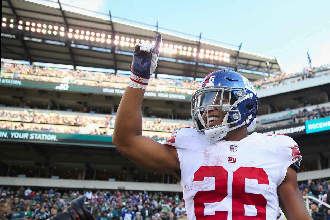 New York Giants star running back Saquon Barkley against the Eagles.