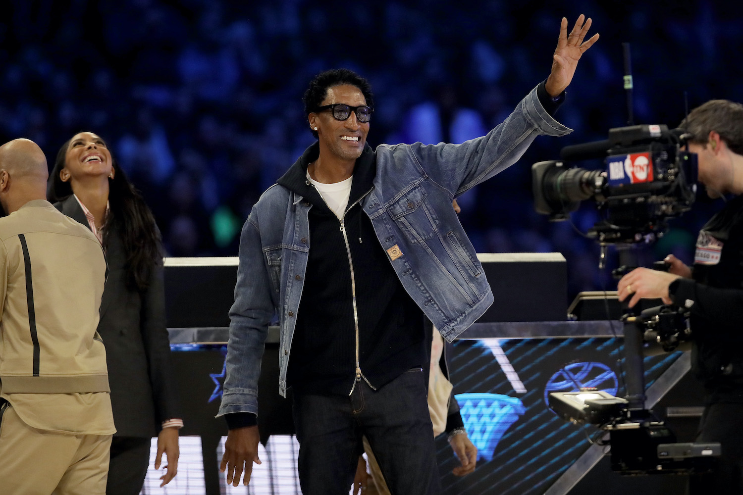Scottie Pippen acknowledges the crowd during the NBA's 2020 All-Star Weekend.
