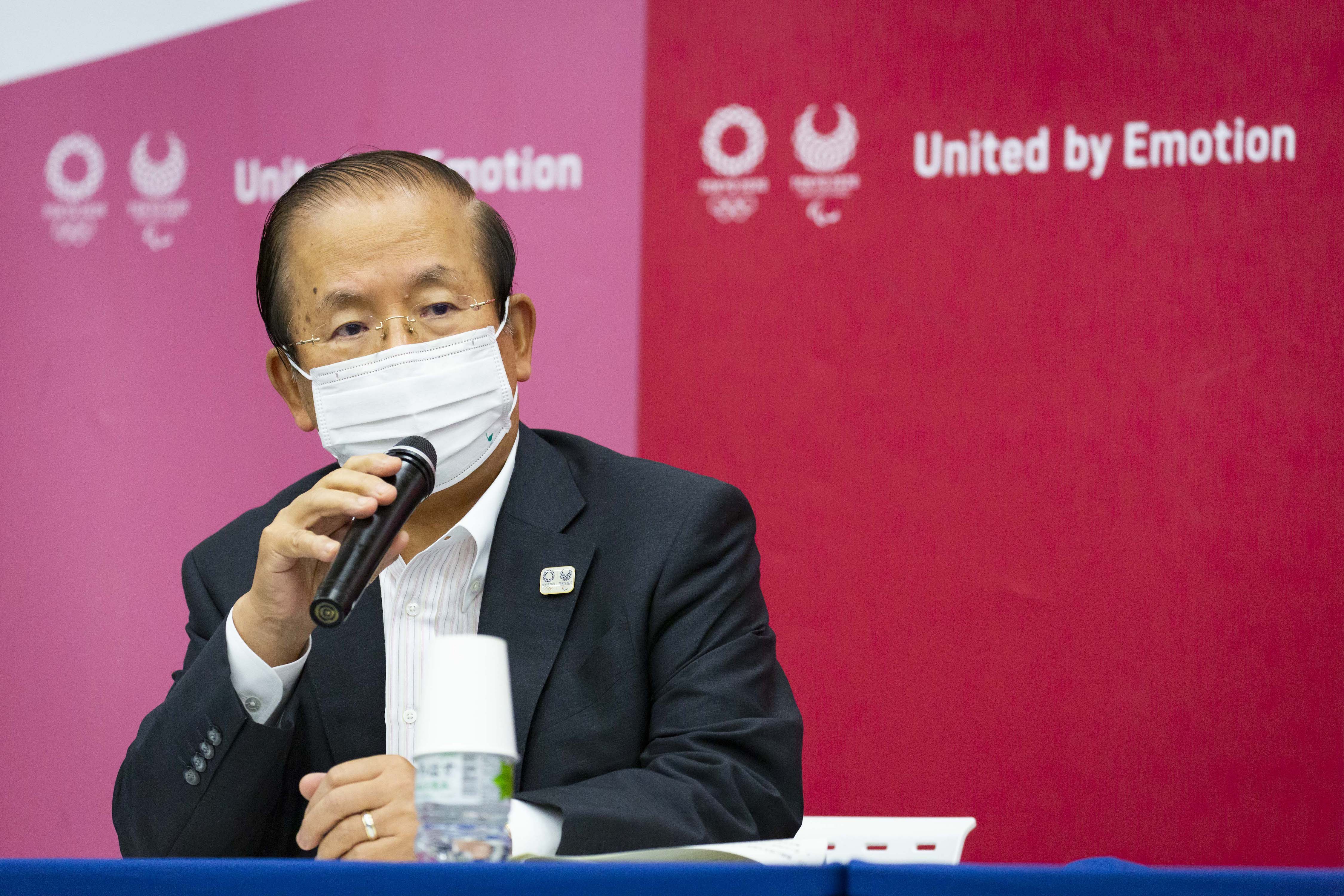 Tokyo 2020 organizing committee chief Toshiro Muto holds a press conference earlier in July.