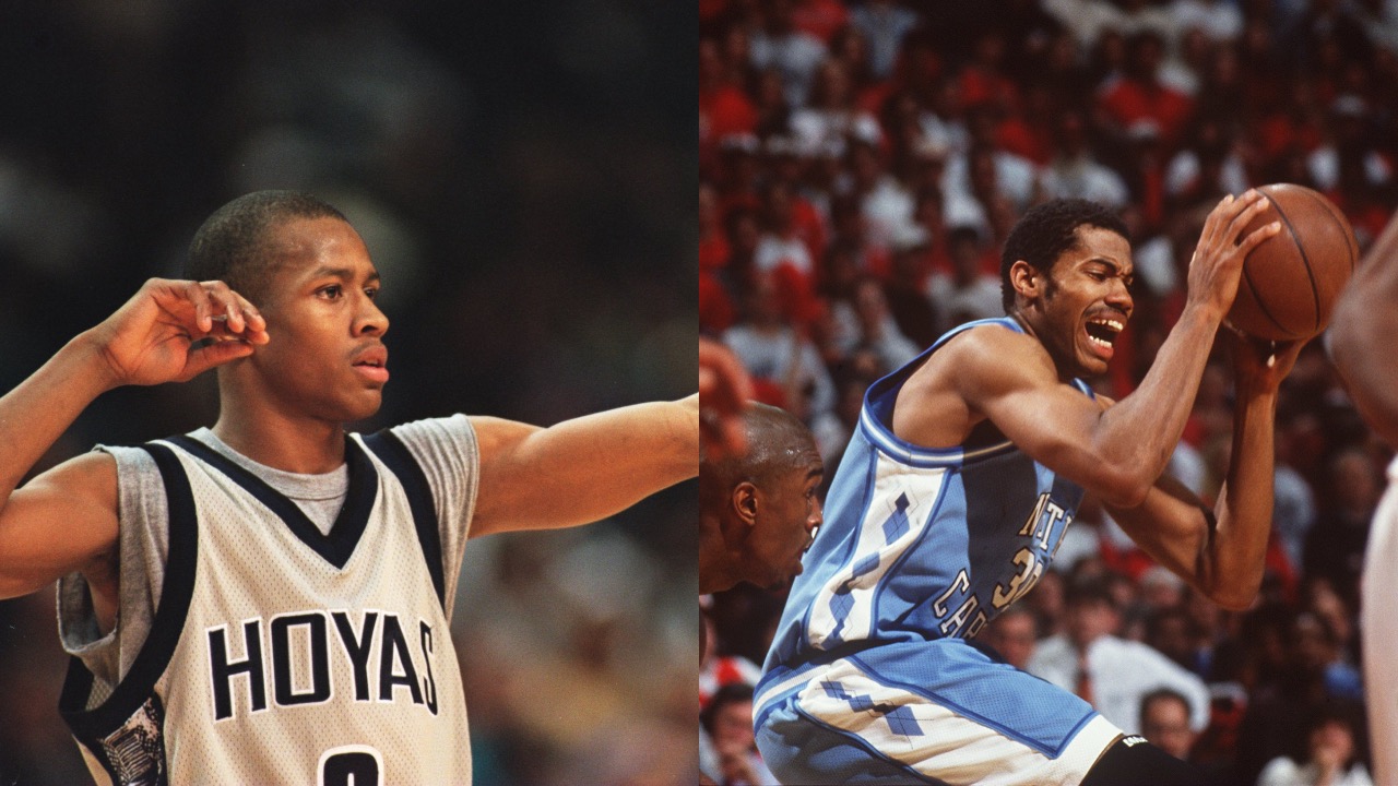 Allen Iverson and Rasheed Wallace playing college basketball