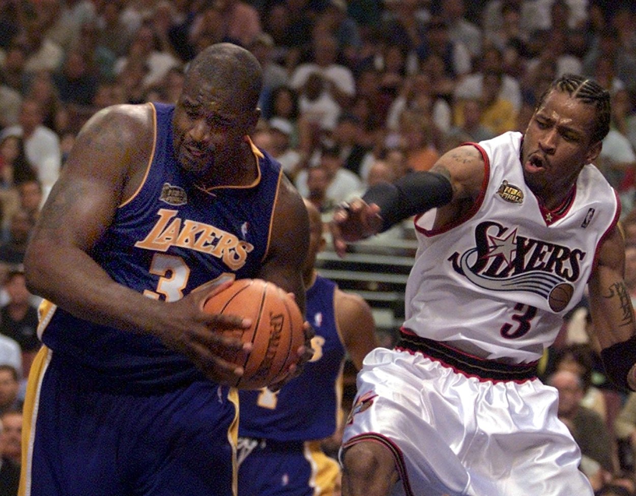 NBA legend Shaquille O'Neal (L) and All-Star guard Allen Iverson in 2001.