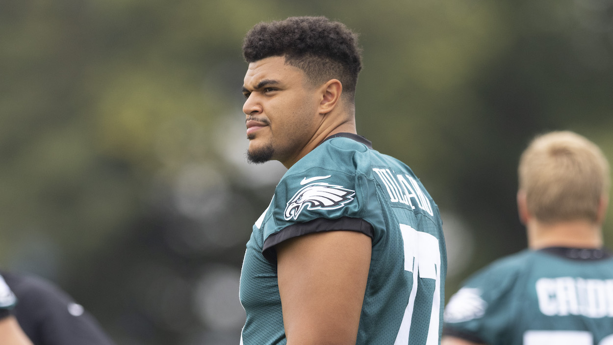 Philadelphia Eagles left Andre Dillard at training camp.