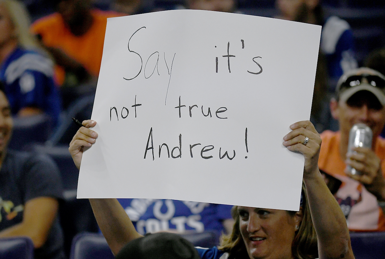 Indianapolis Colts fan holding a sign for Andrew Luck.