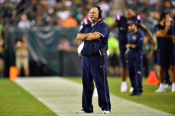 New England Patriots head coach Bill Belichick watches his team play against the Philadelphia Eagles.
