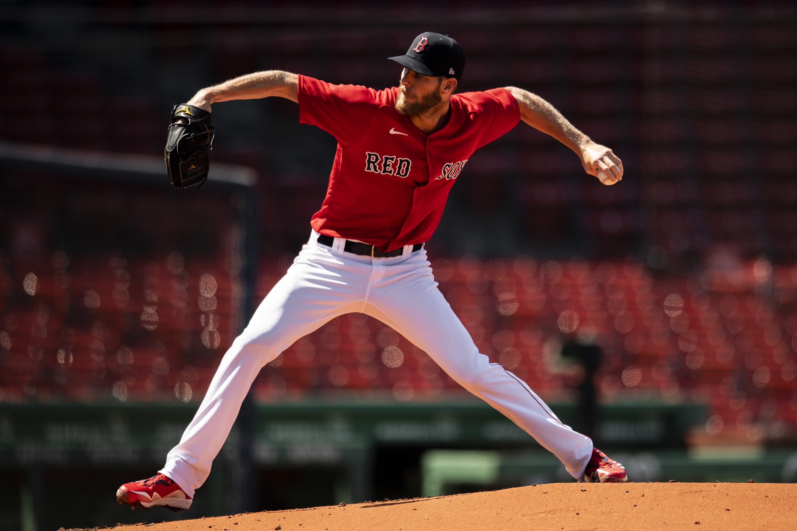 Chris Sale throws a pitch during a simulated game.