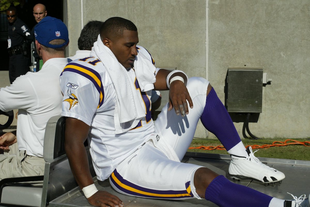 Daunte Culpepper of the Minnesota Vikings leaves the game after being injured, sparking allegations of the Madden Curse, one of the best NFL rumors in football history