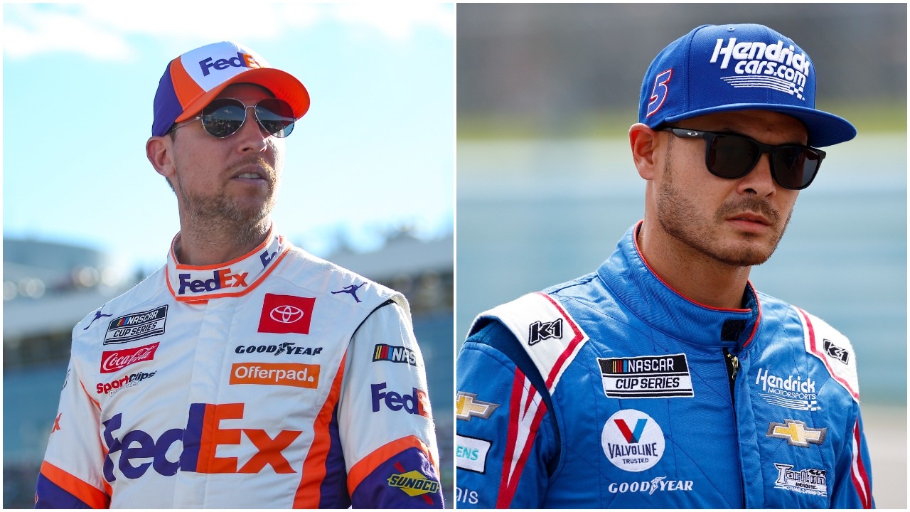 Denny Hamlin of Joe Gibbs Racing and Kyle Larson of Hendrick Motorsports are tied in points with three races left in the NASCAR Cup Series regular season. | Getty Images