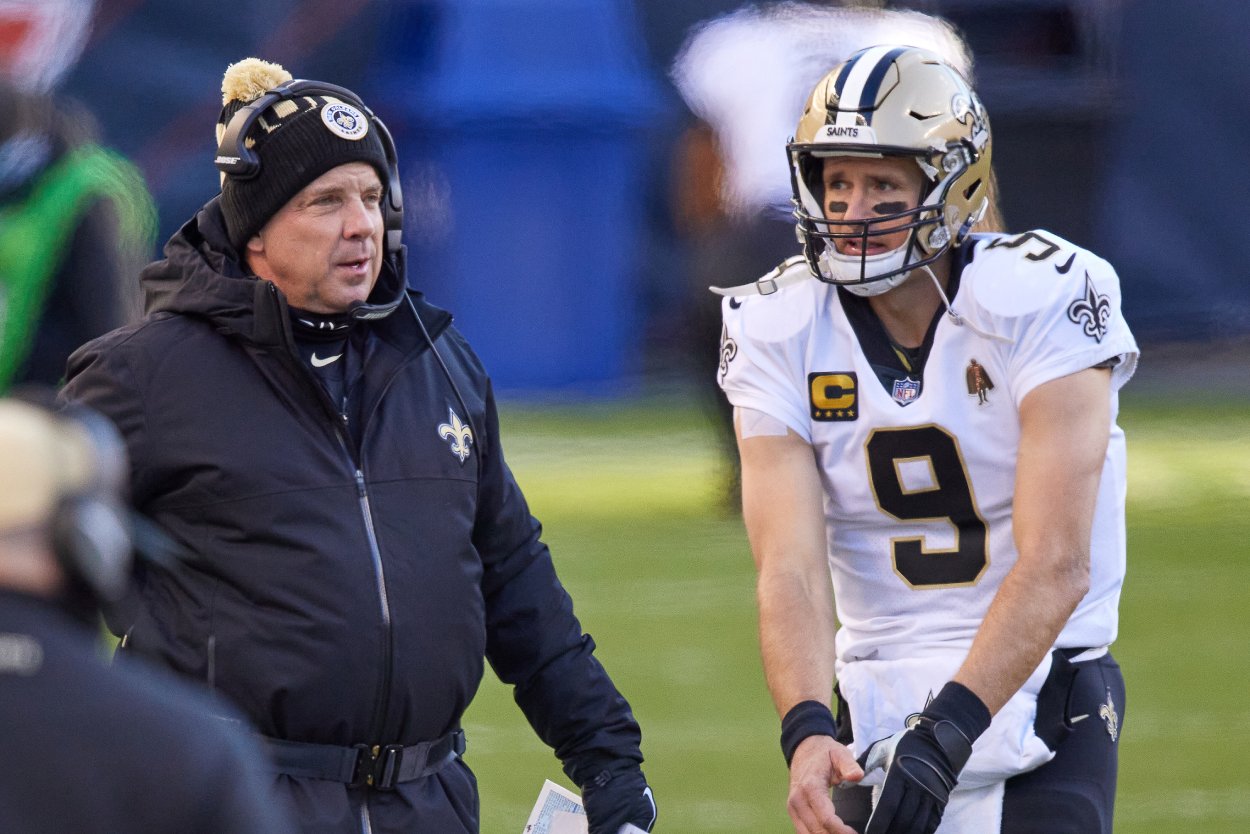 New Orleans Saints head coach Sean Payton (L) and quarterback Drew Brees in 2020.