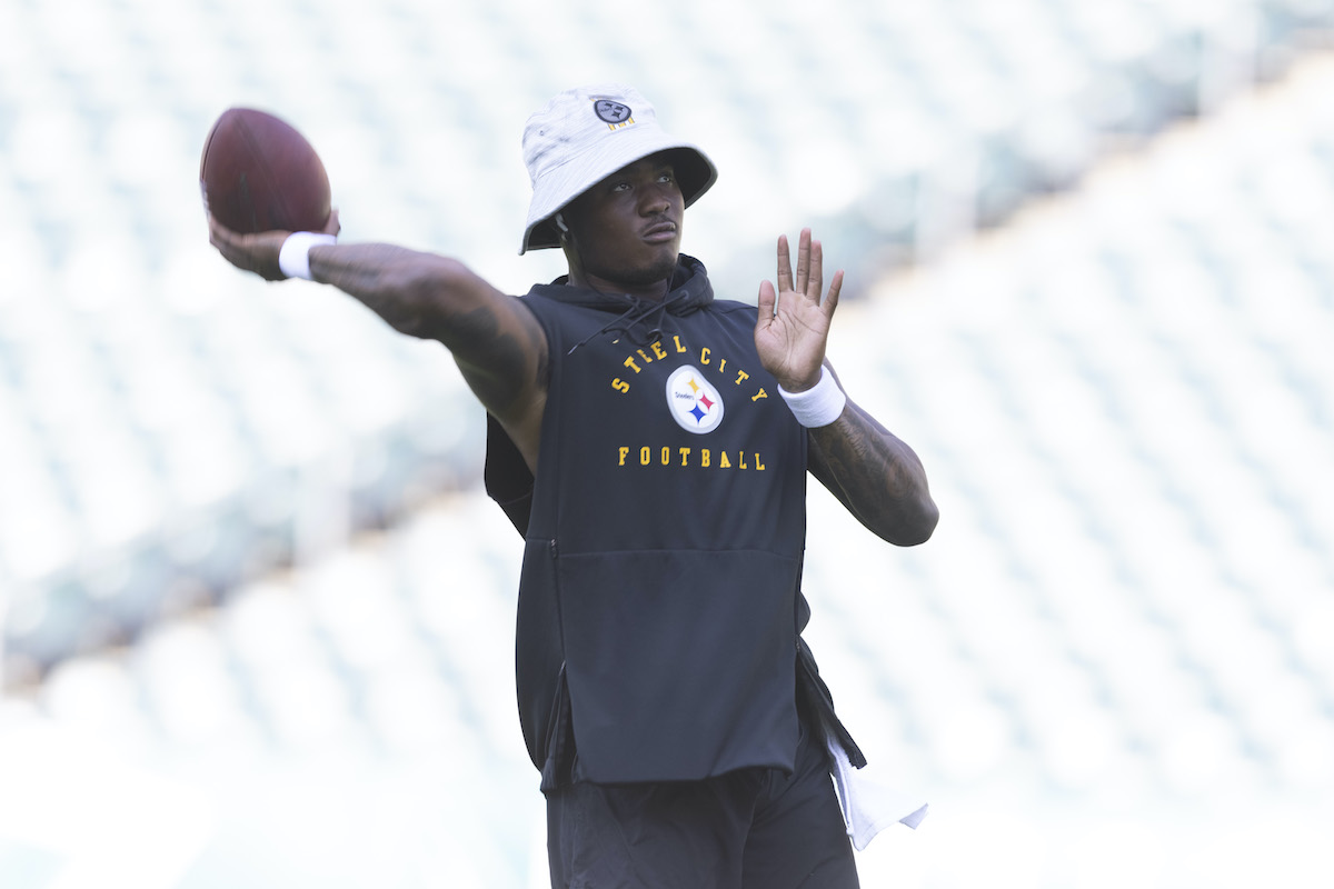 Dwayne Haskins of the Pittsburgh Steelers warms up prior to a preseason game