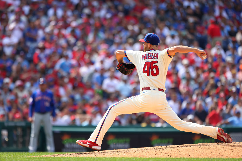 Zack Wheeler of the Philadelphia Phillies throws a pitch against the New York Mets