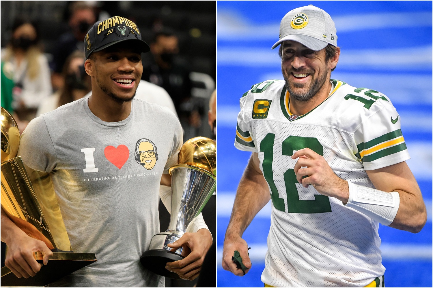 Giannis Antetokounmpo of the Milwaukee Bucks and Aaron Rodgers of the Green Bay Packers will both be working on Christmas Day, but at least they'll be close to home.