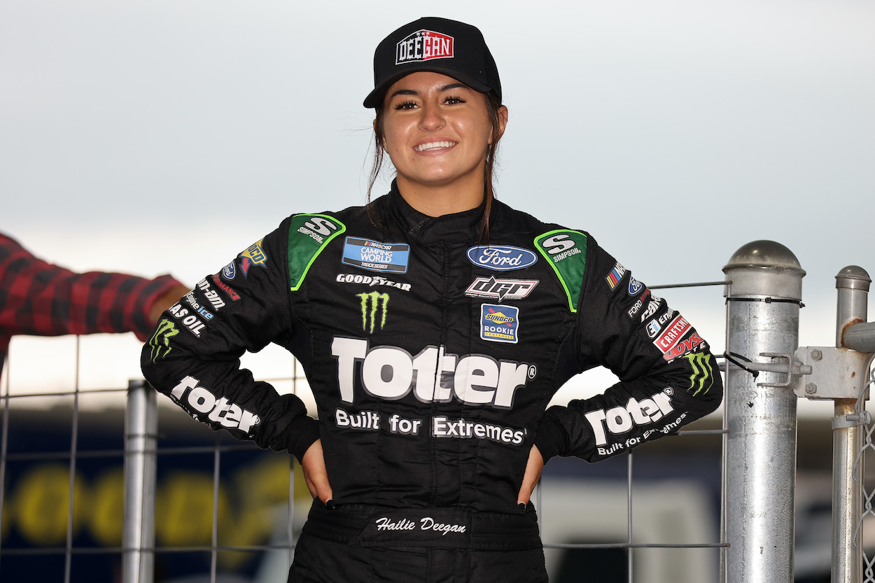 Hailie Deegan waits on grid