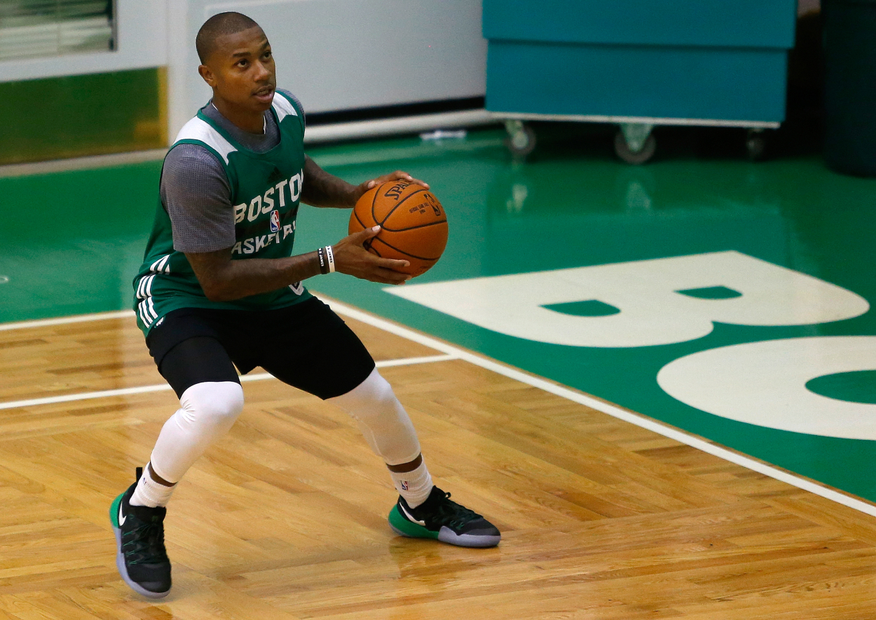Boston Celtics guard Isaiah Thomas runs through a drill.