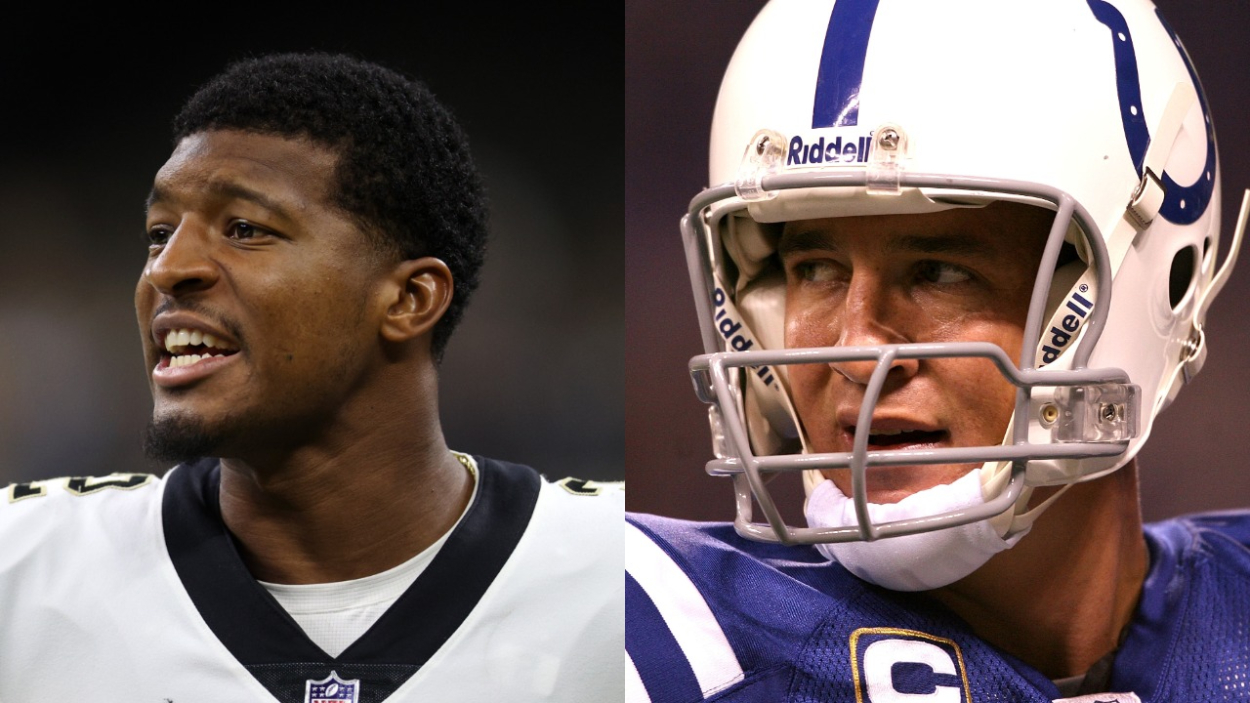 Saints quarterback Jameis Winston and NFL legend Peyton Manning.