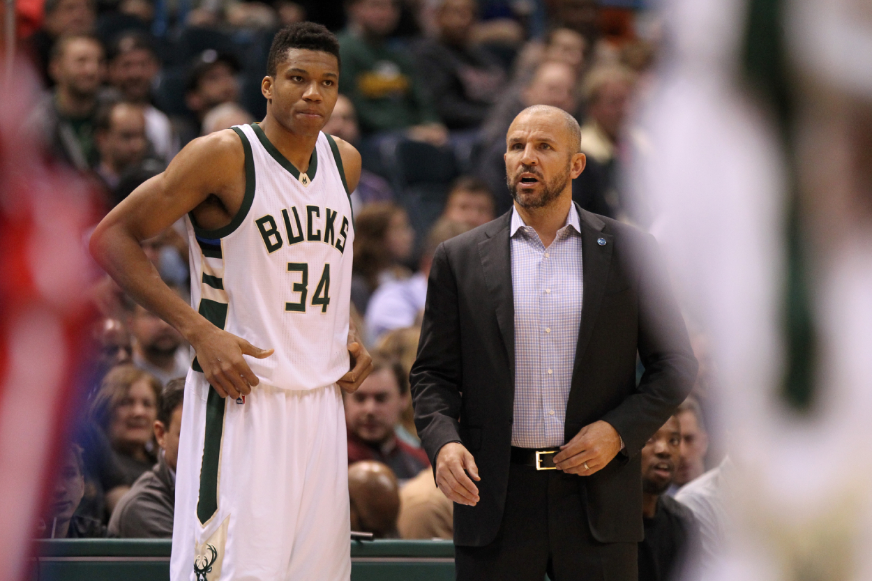 Milwaukee Bucks superstar Giannis Antetokounmpo with NBA legend and former Bucks head coach Jason Kidd.