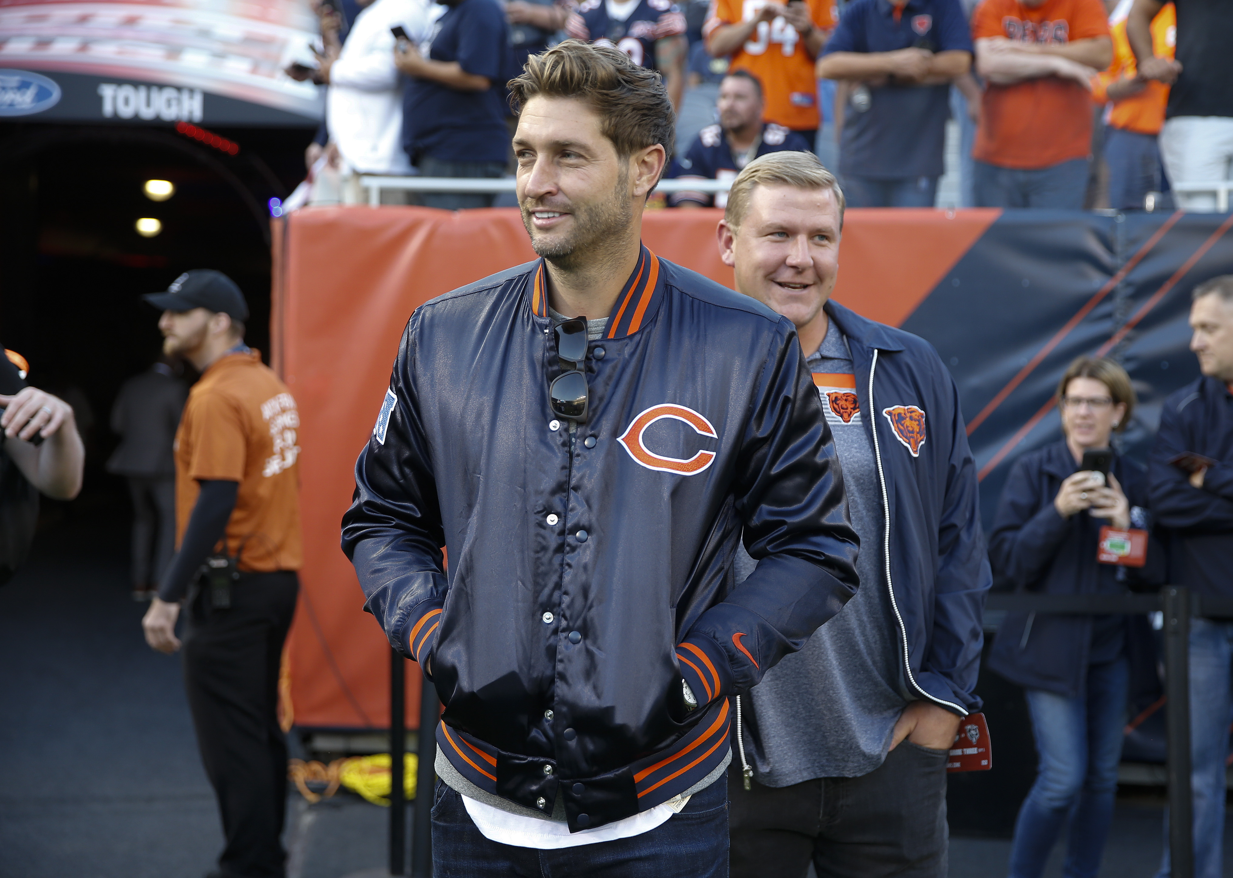 Jay Cutler takes in a game between the Bears and Packers in 2019