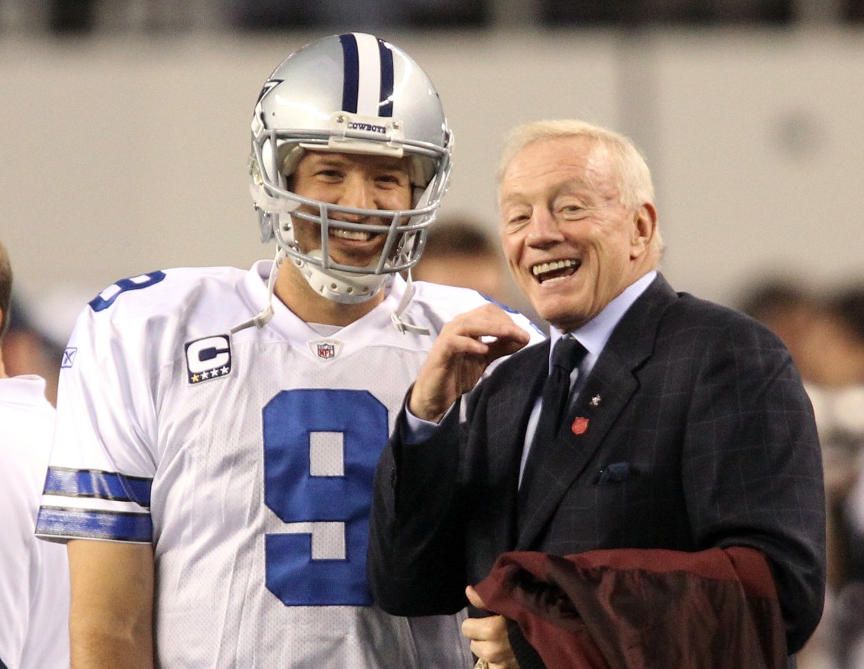 Dallas Cowboys quarterback Tony Romo (L) and owner Jerry Jones in 2011.