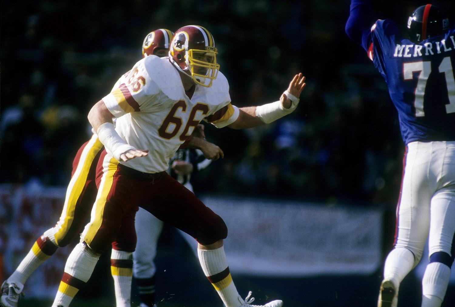 Tackle Joe Jacoby was one of the famous 'Hogs' protecting three Washington quarterbacks who took the franchise to Super Bowl titles under coach Joe Gibbs. | Focus on Sport/Getty Images